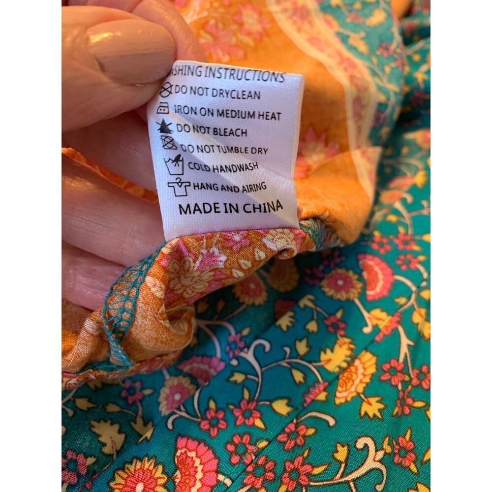 Bohemian Peasant Maxi Dress Romantic Floral Flowy Whimsical Womens SZ XL - Picture 6 of 10